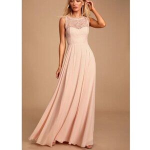 Lulus Size Small Divine Evening Blush Pink Lace Chiffon Maxi Dress NWT